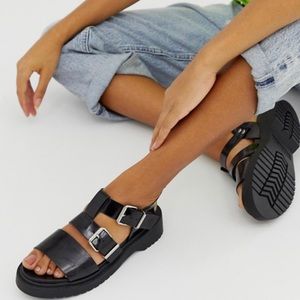 ASOS black patent chunky sandals